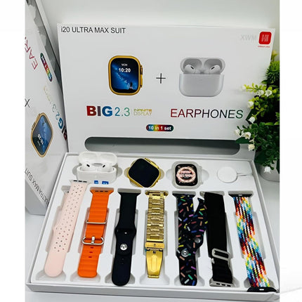 MONTRE CONNECTÉE I20 ULTRA MAX 10 EN 1 + AIRPODS + 7 CEINTURES